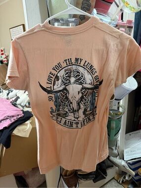 Peach Graphic Tee with Skull & Skeleton Back Print